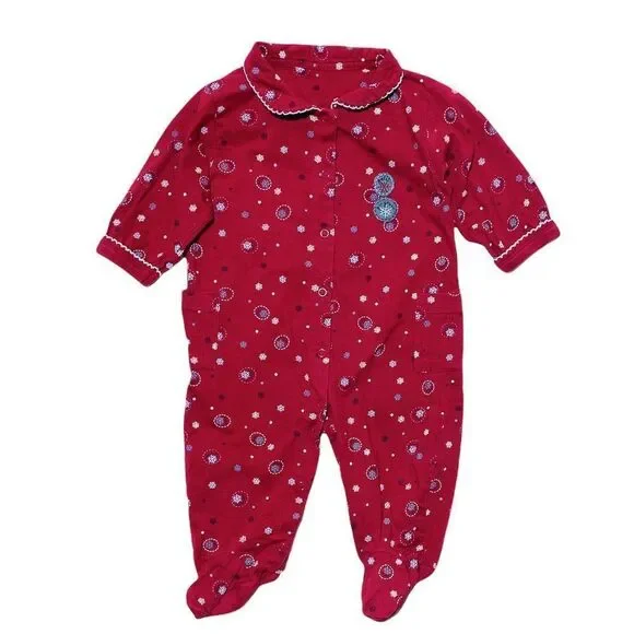 Petit Pengouin Burgundy Collared Snow Flake Print PJ's - Picture 1 of 5
